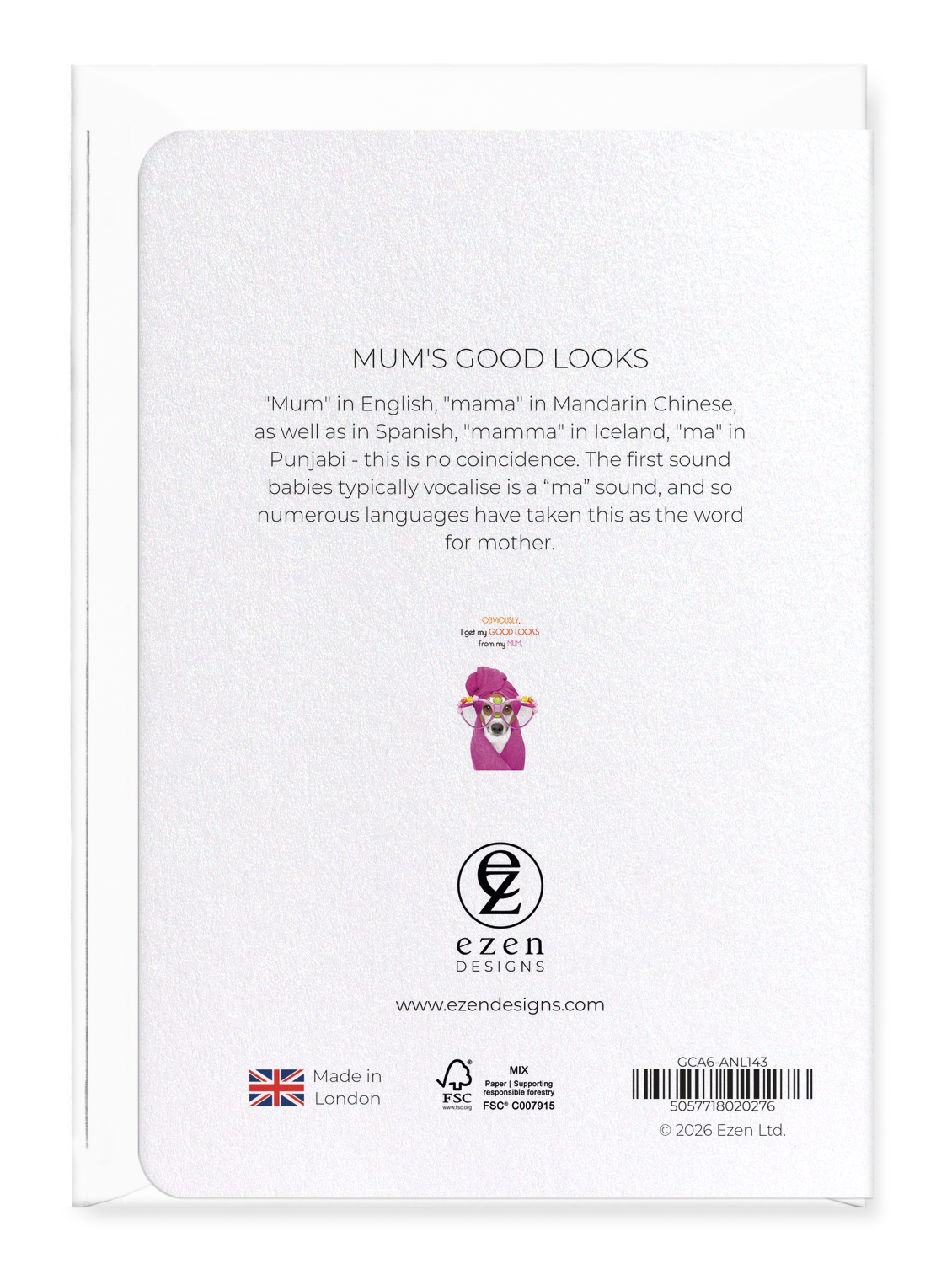 Ezen - Mum's good looks - Greeting Card - Back