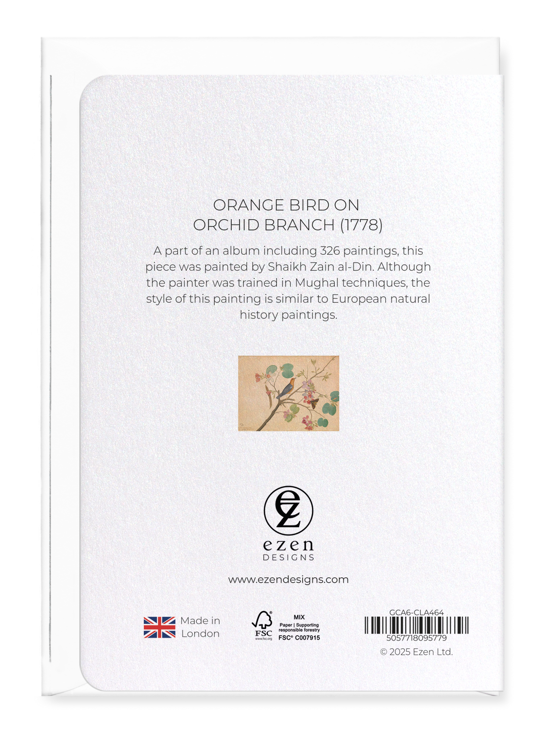 Ezen - Orange bird on orchid Branch (1778) - Greeting Card - Back