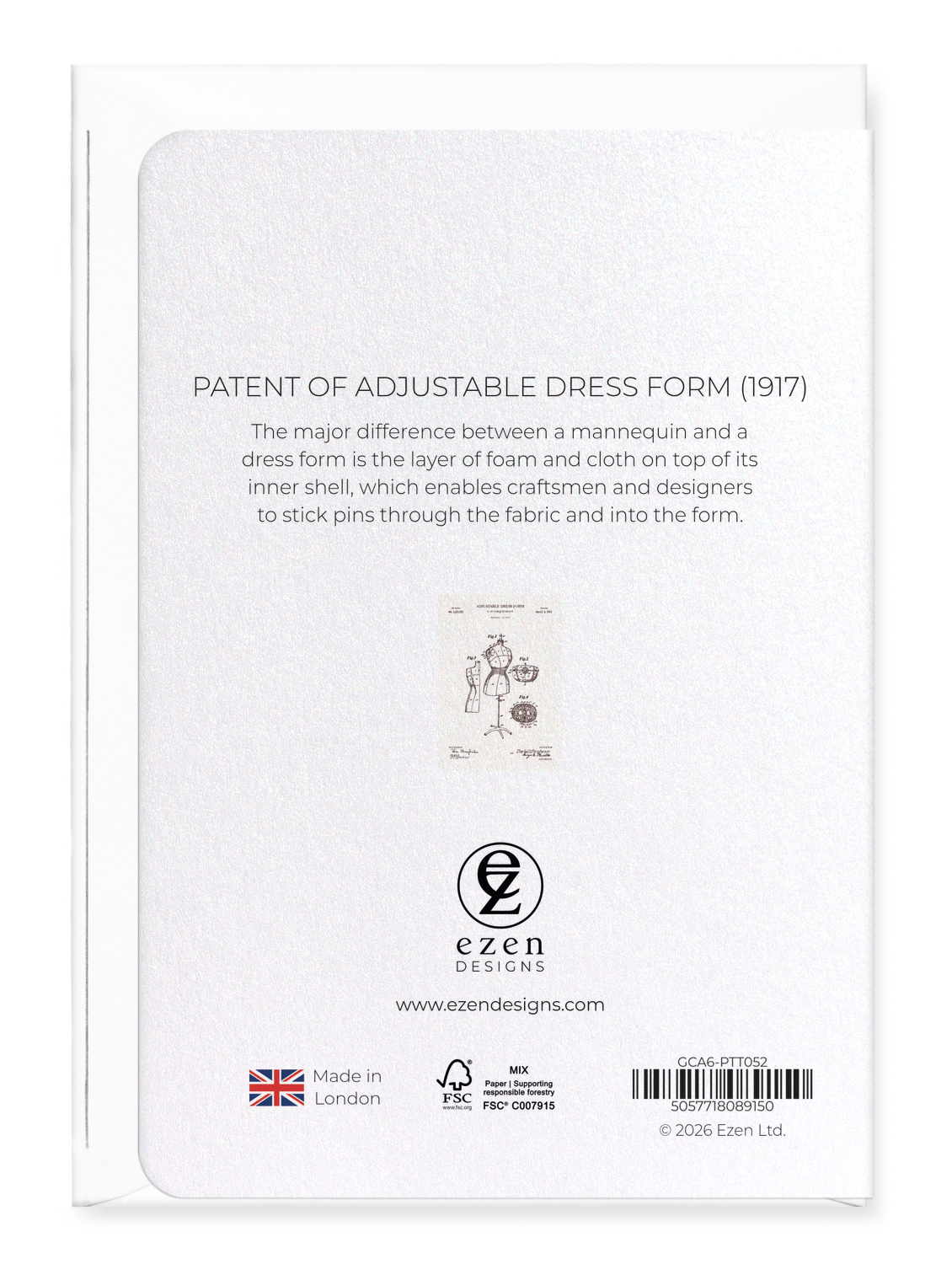 Ezen - Patent of adjustable dress form (1917) - Greeting Card - Back