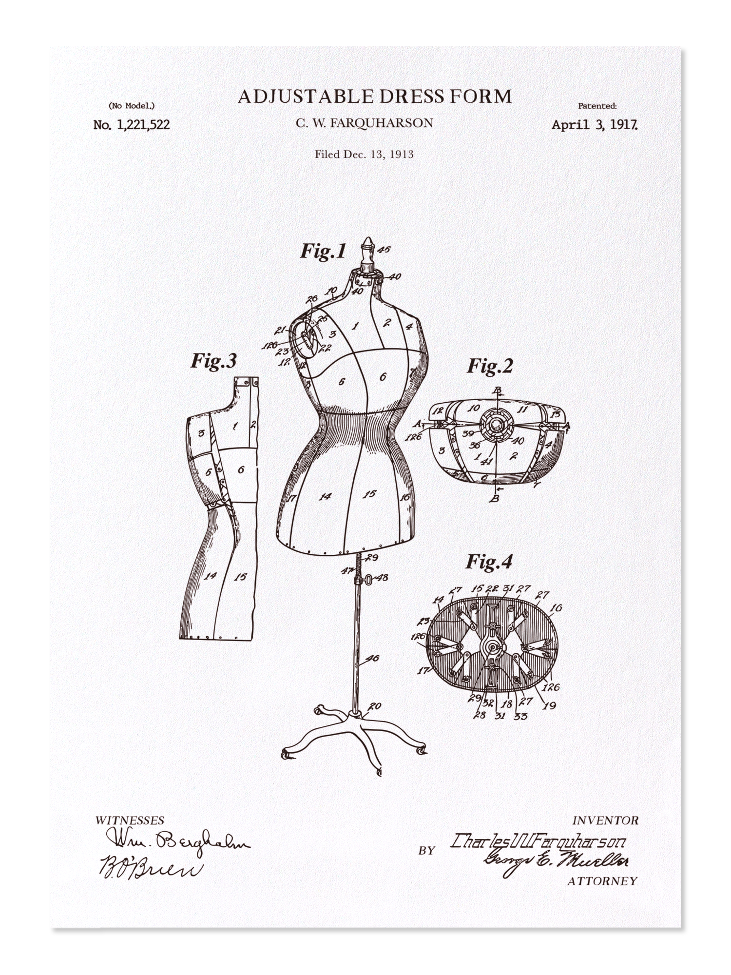 Ezen - Patent of adjustable dress form (1917) - Postcard - Front