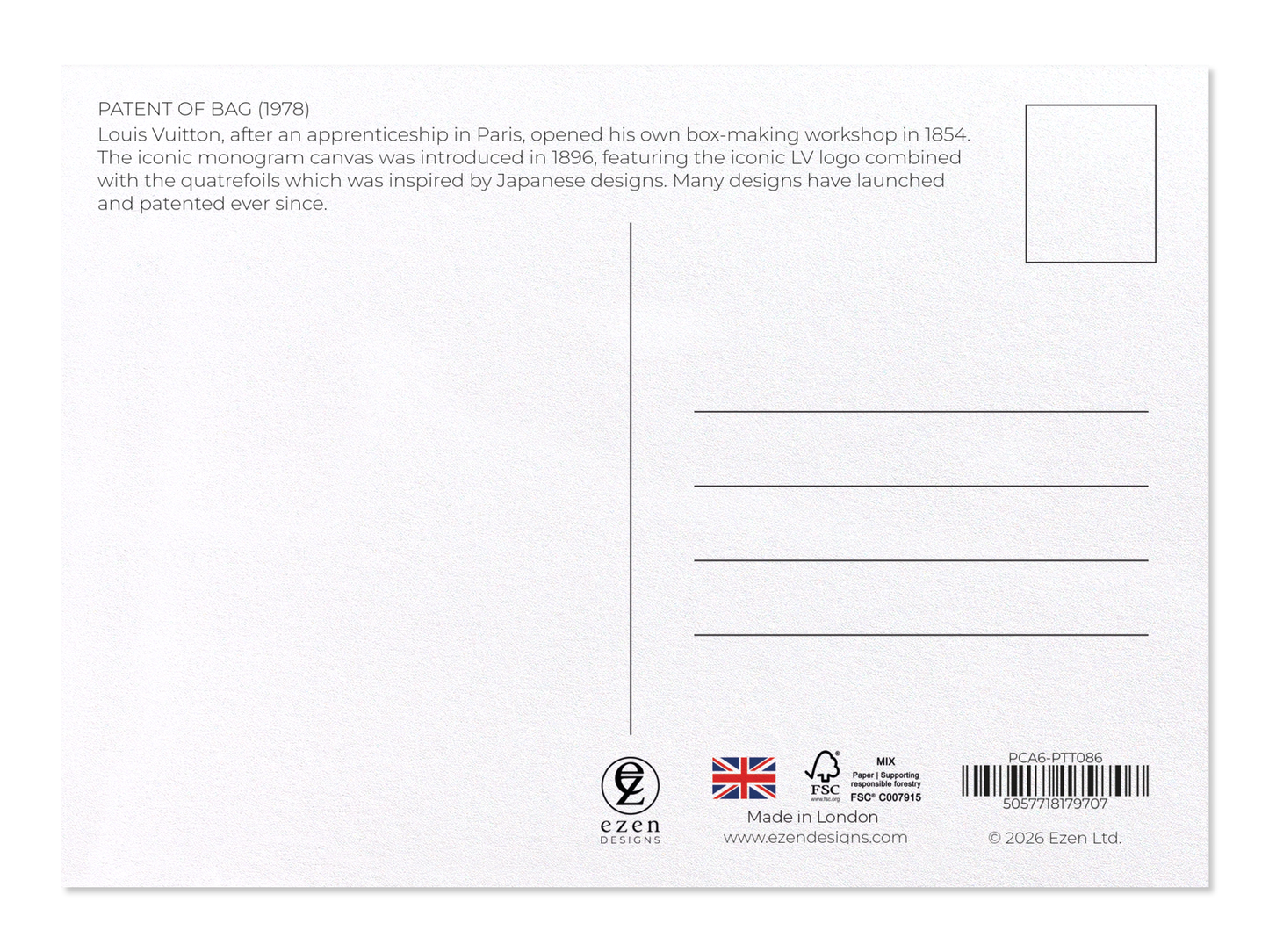 Ezen - Patent of bag (1978) - Postcard - Back