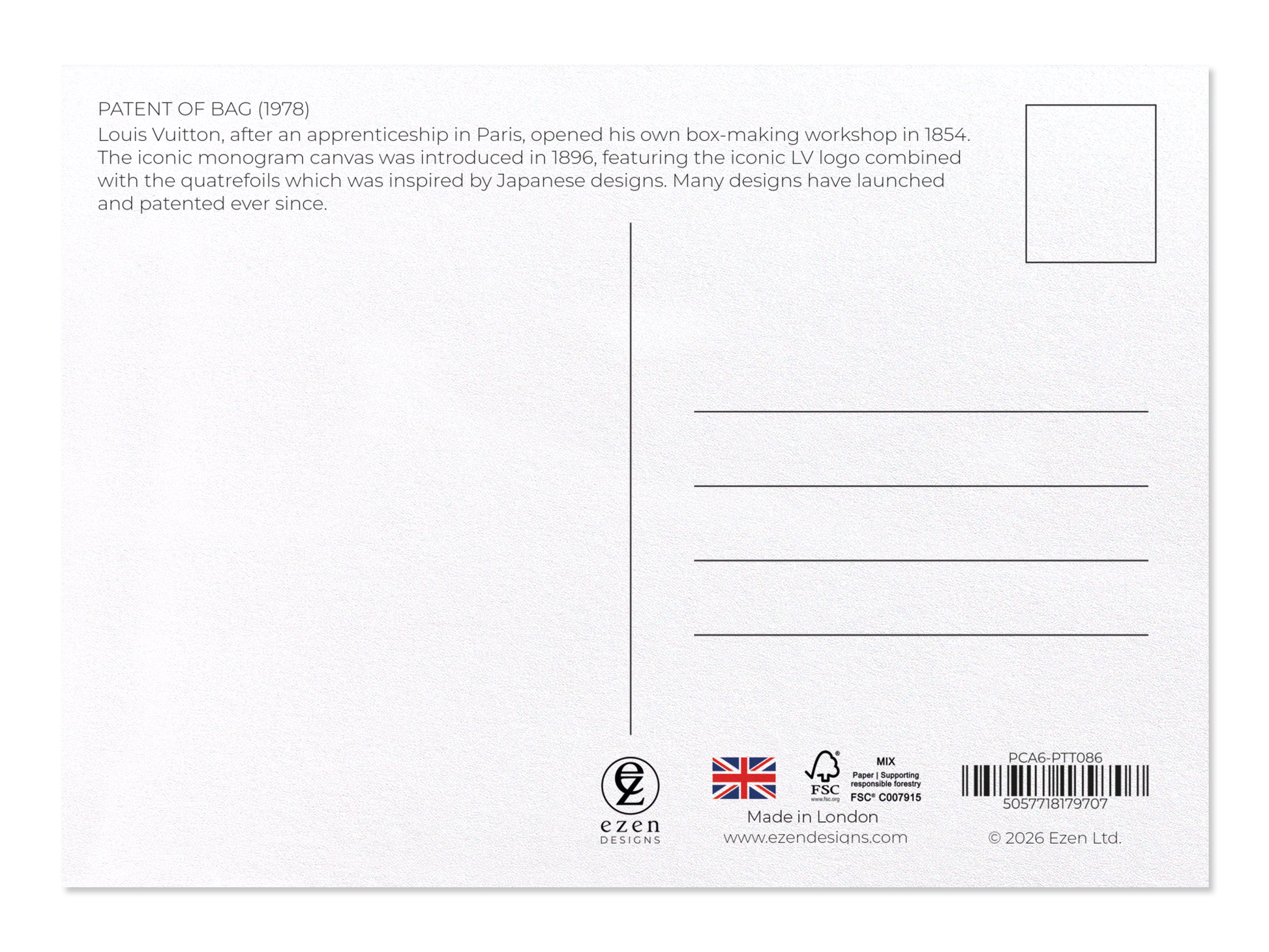 Ezen - Patent of bag (1978) - Postcard - Back