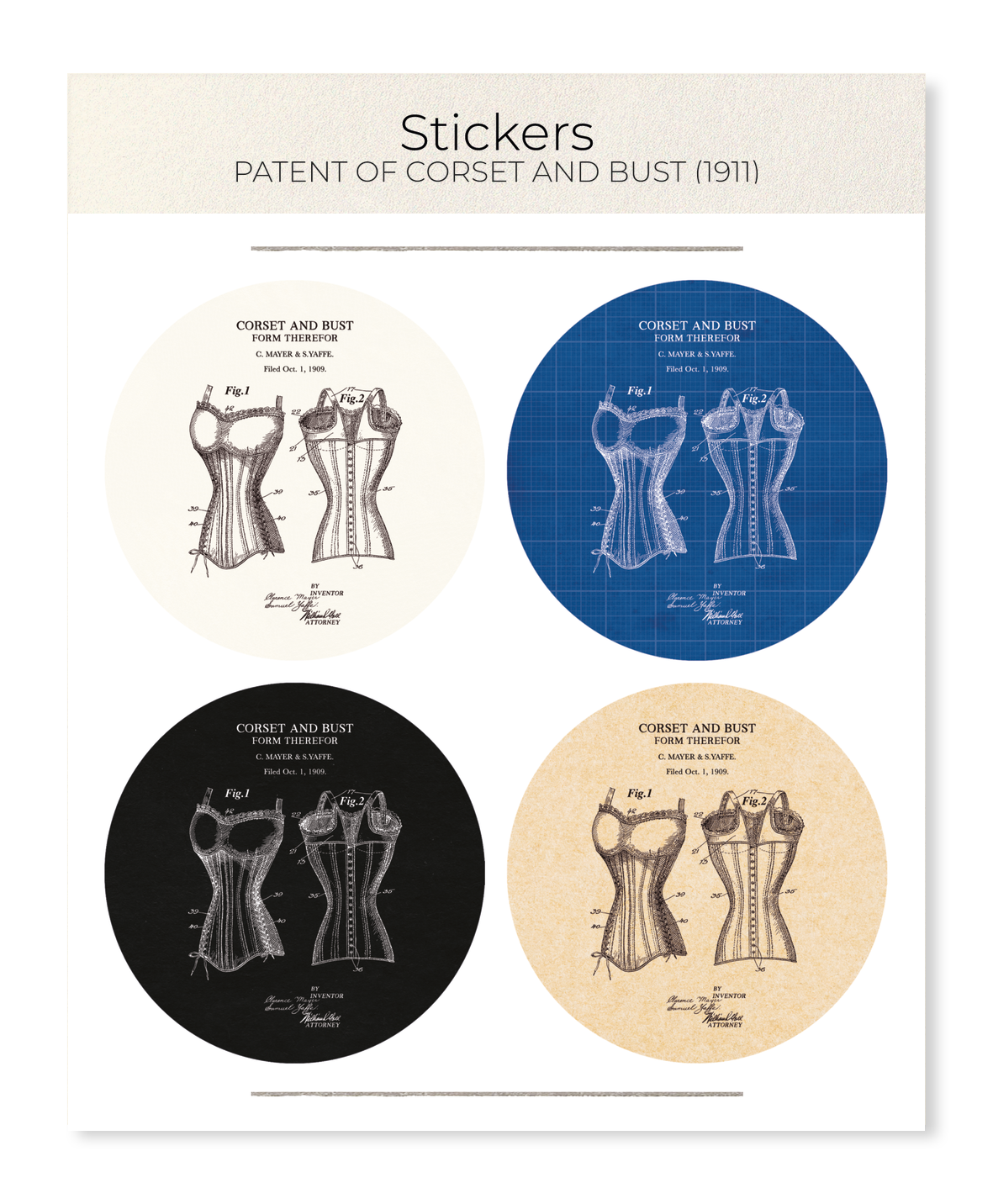 Ezen - Patent of corset and bust (1911) - Sticker Set