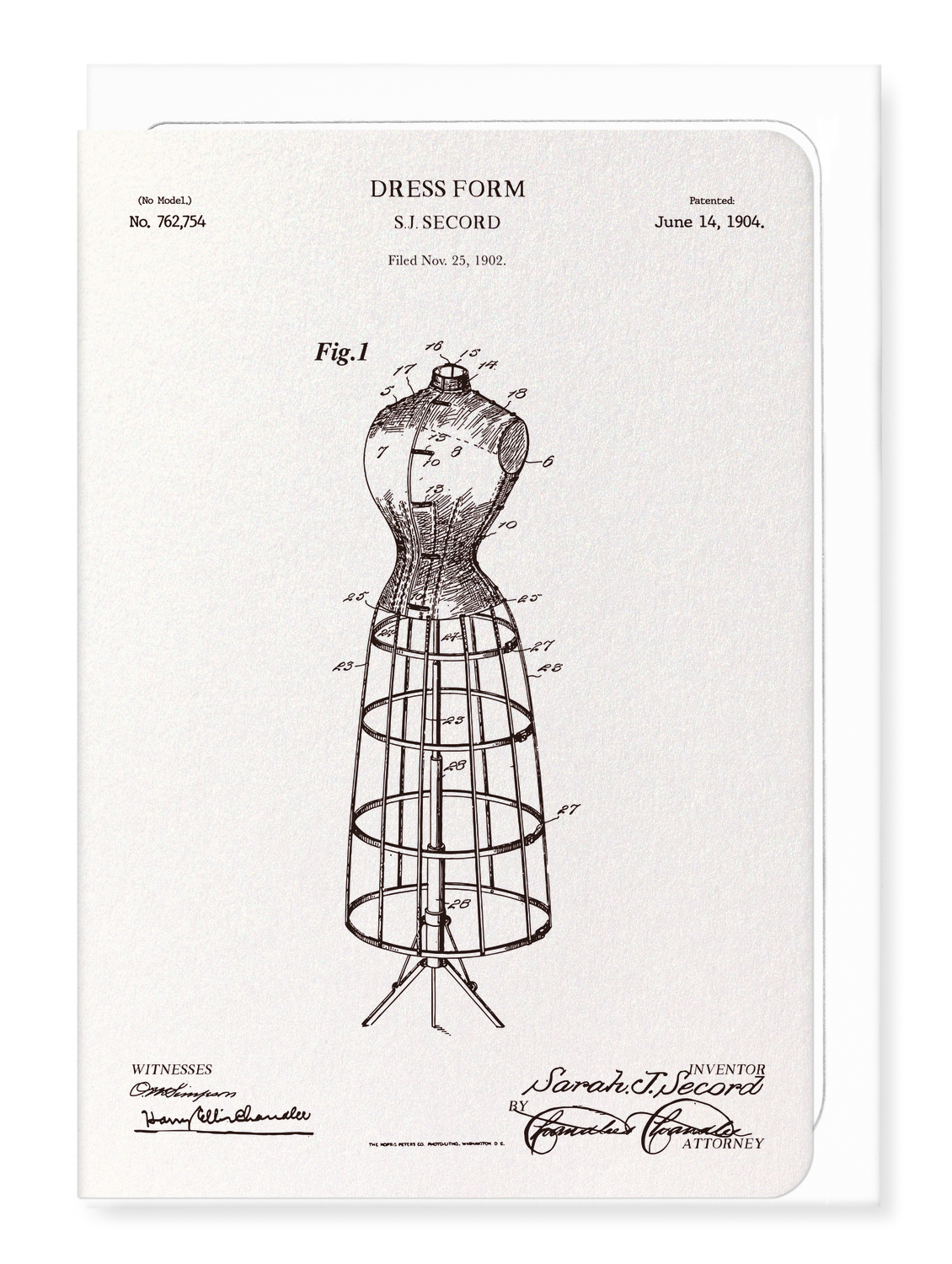 Ezen - Patent of dress form (1904) - Greeting Card - Front