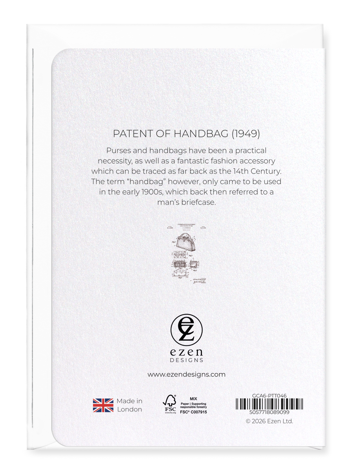 Ezen - Patent of handbag (1949) - Greeting Card - Back