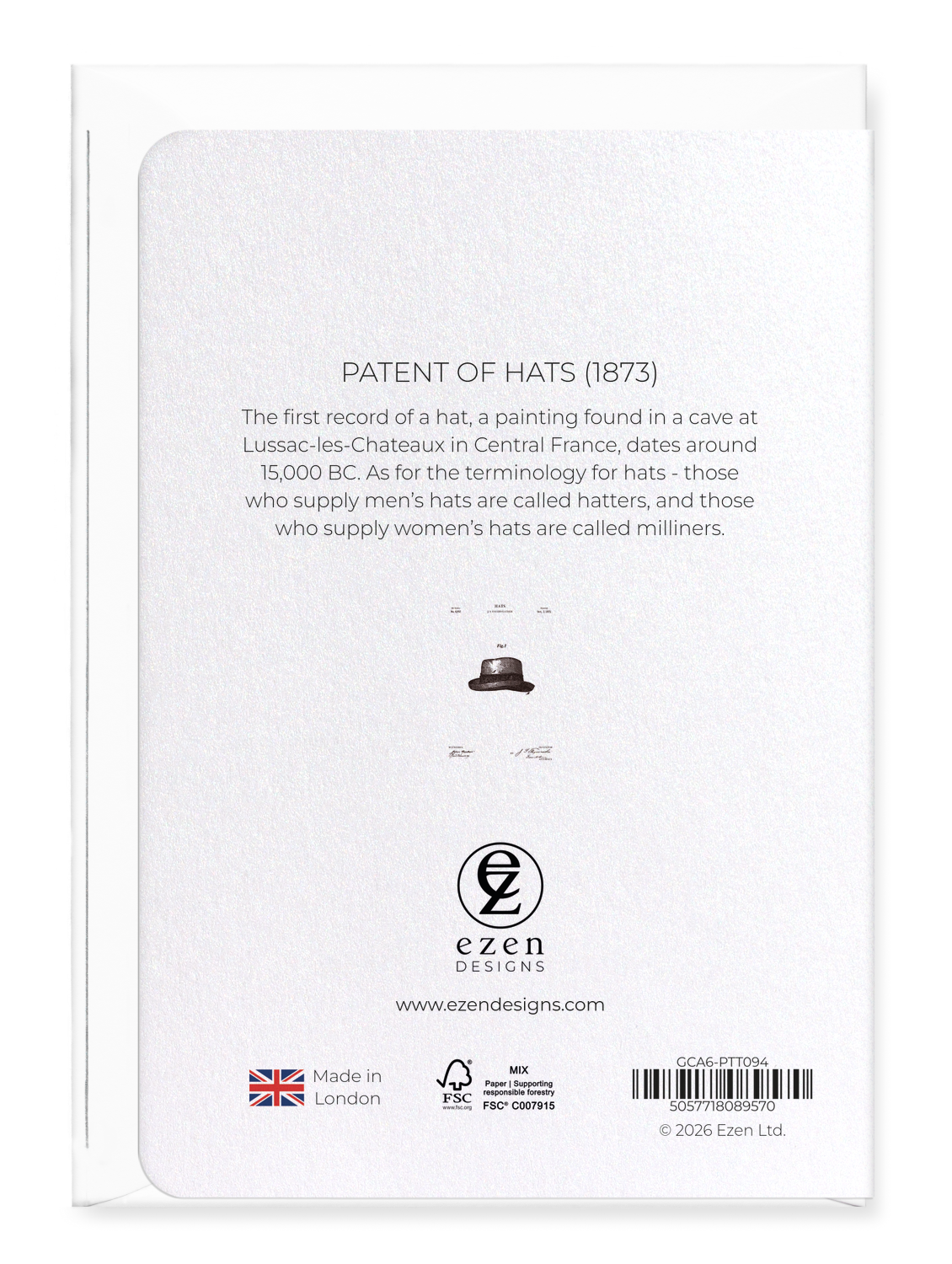 Ezen - Patent of hats (1873) - Greeting Card - Back