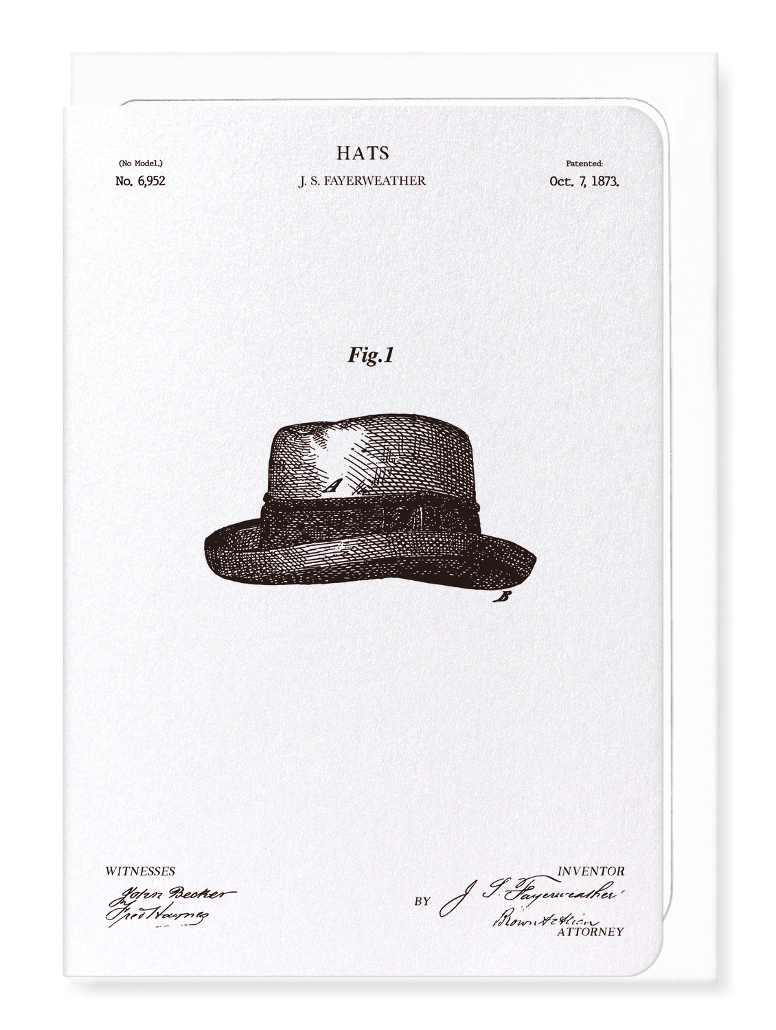 Ezen - Patent of hats (1873) - Greeting Card - Front