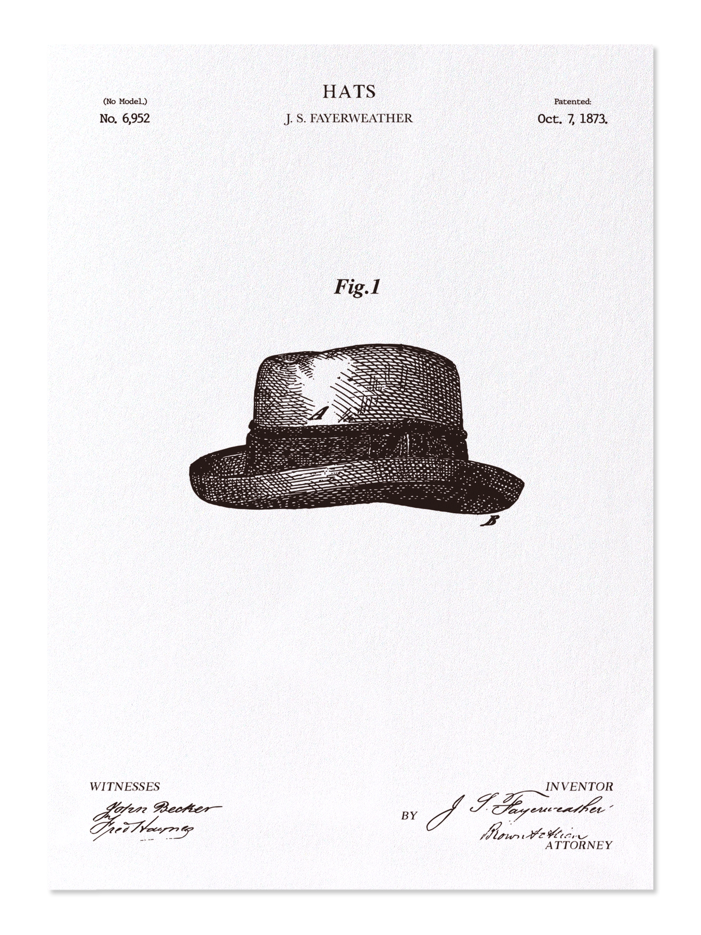 Ezen - Patent of hats (1873) - Postcard - Front