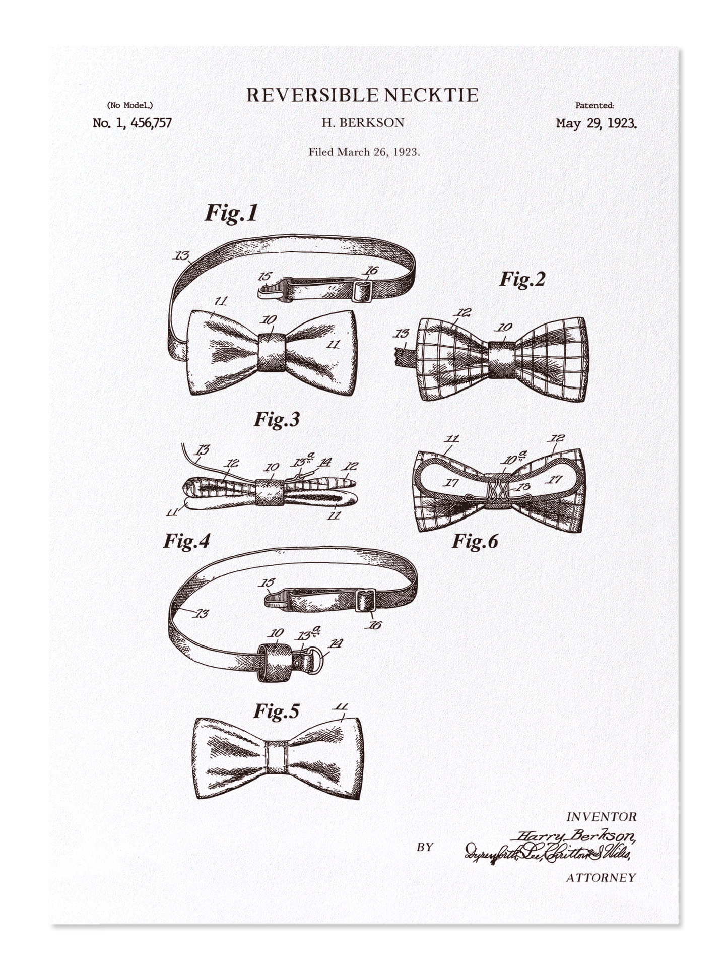 Ezen - Patent of reversible bow tie (1923) - Postcard - Front