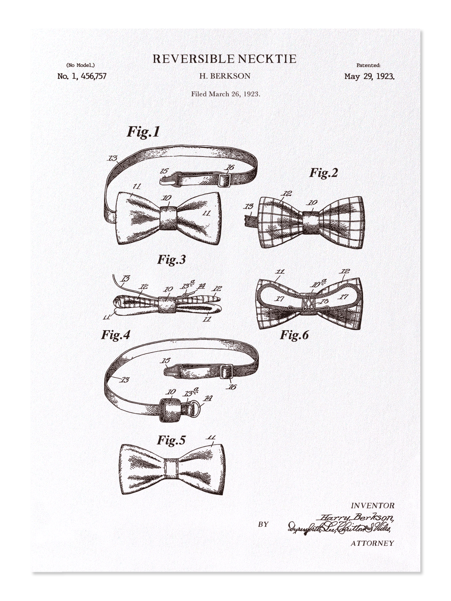 Ezen - Patent of reversible bow tie (1923) - Postcard - Front