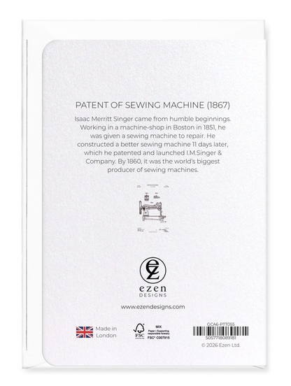 Ezen - Patent of sewing machine (1867) - Greeting Card - Back