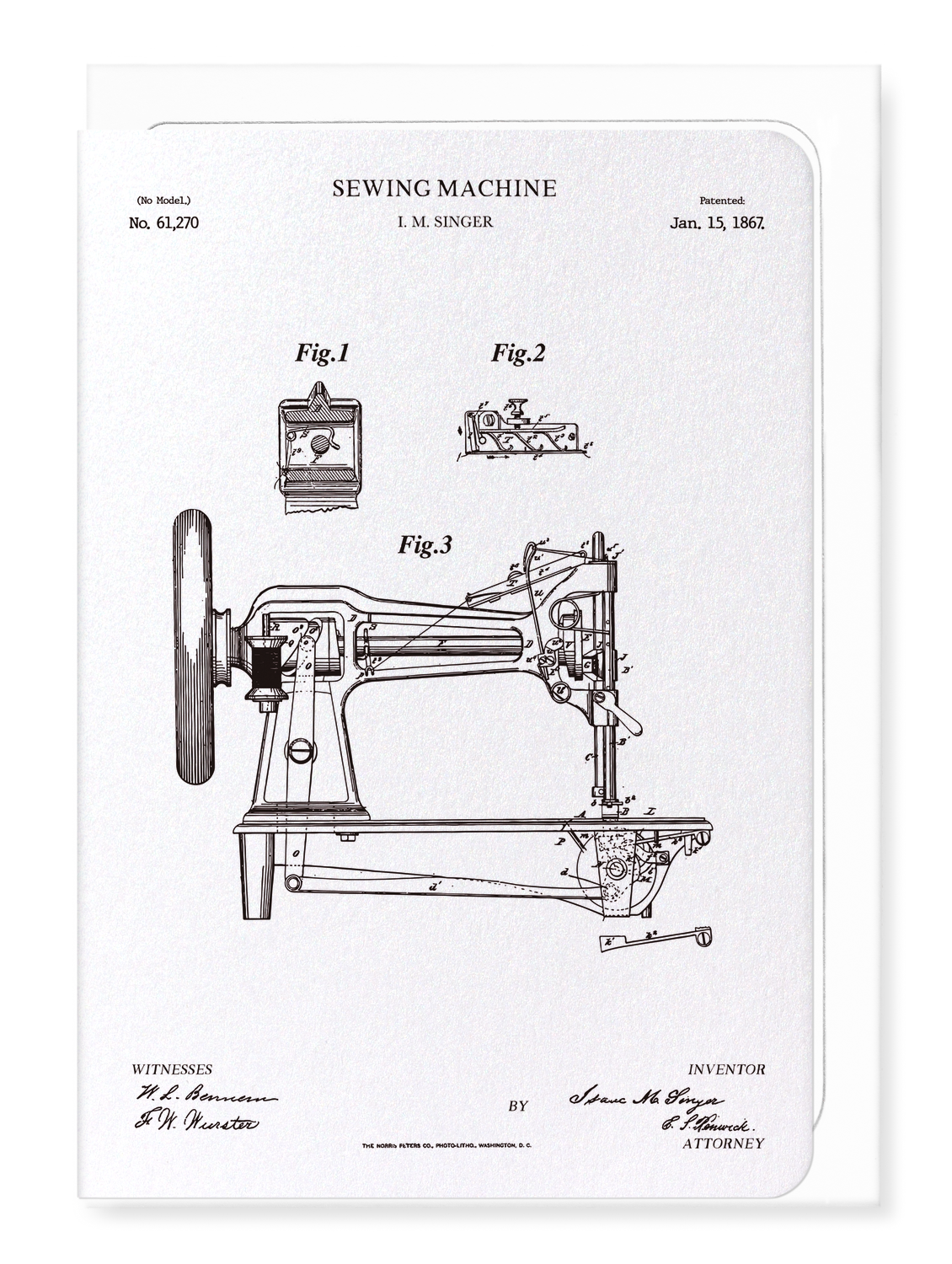 Ezen - Patent of sewing machine (1867) - Greeting Card - Front