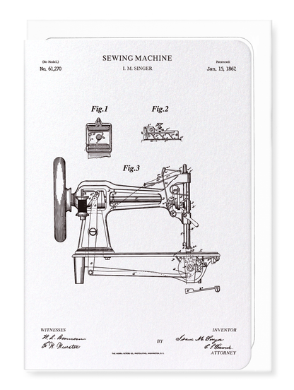 Ezen - Patent of sewing machine (1867) - Greeting Card - Front