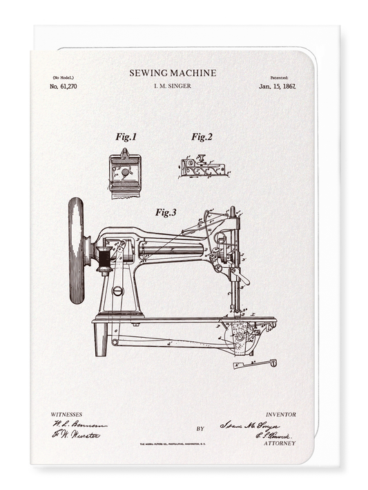 Ezen - Patent of sewing machine (1867) - Greeting Card - Front