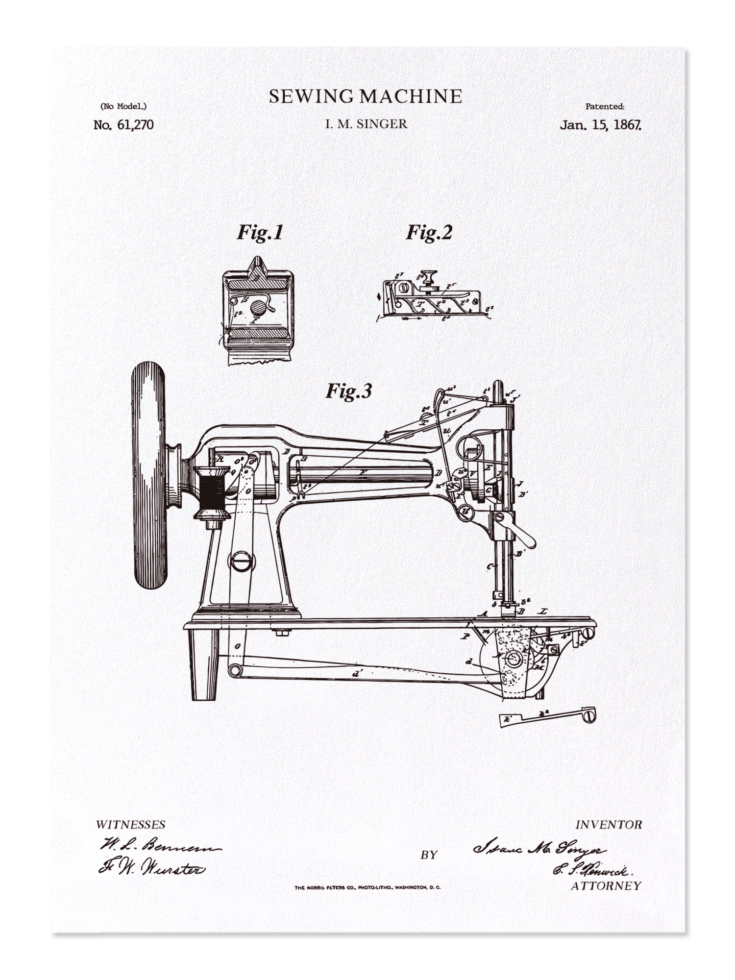 Ezen - Patent of sewing machine (1867) - Postcard - Front