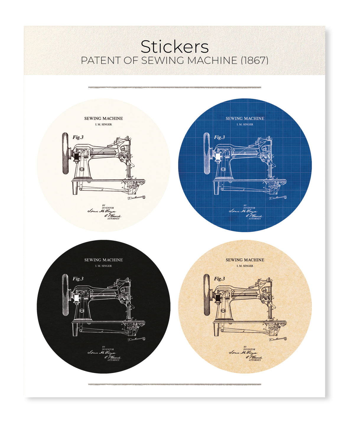 Ezen - Patent of sewing machine (1867) - Sticker Set