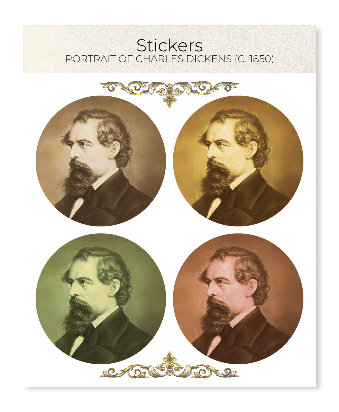 Ezen - Portrait of Charles Dickens (c. 1850) - Sticker Set