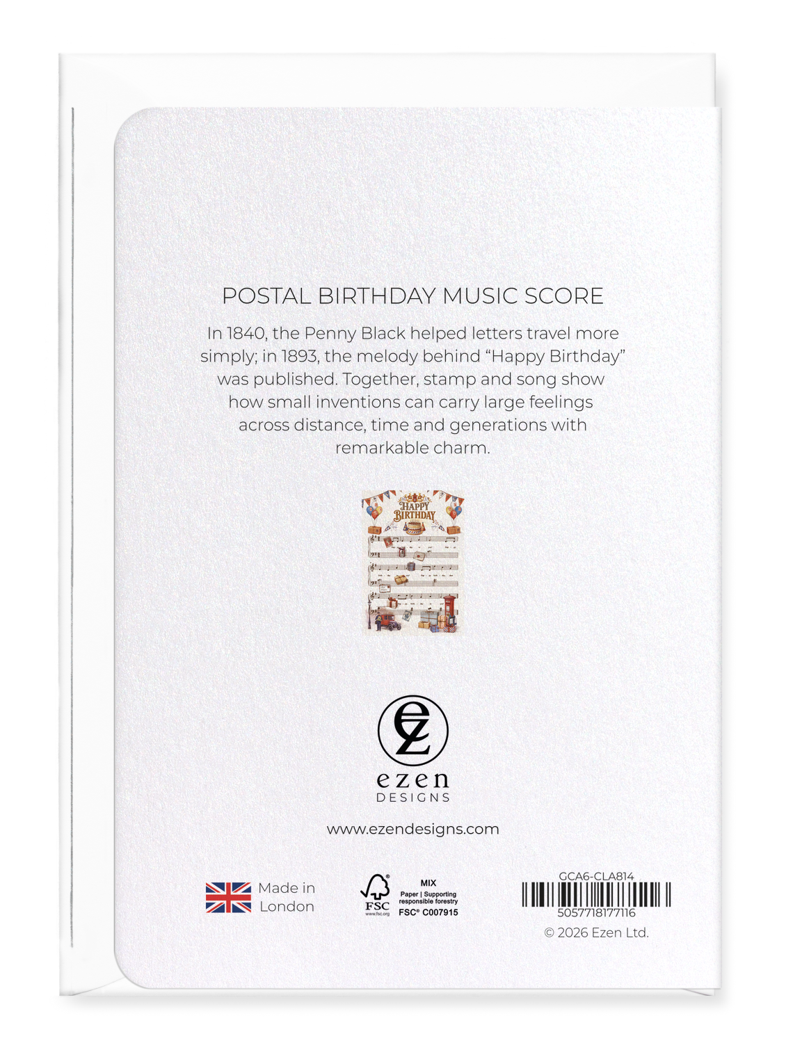Ezen - Postal Birthday Music score - Greeting Card - Back