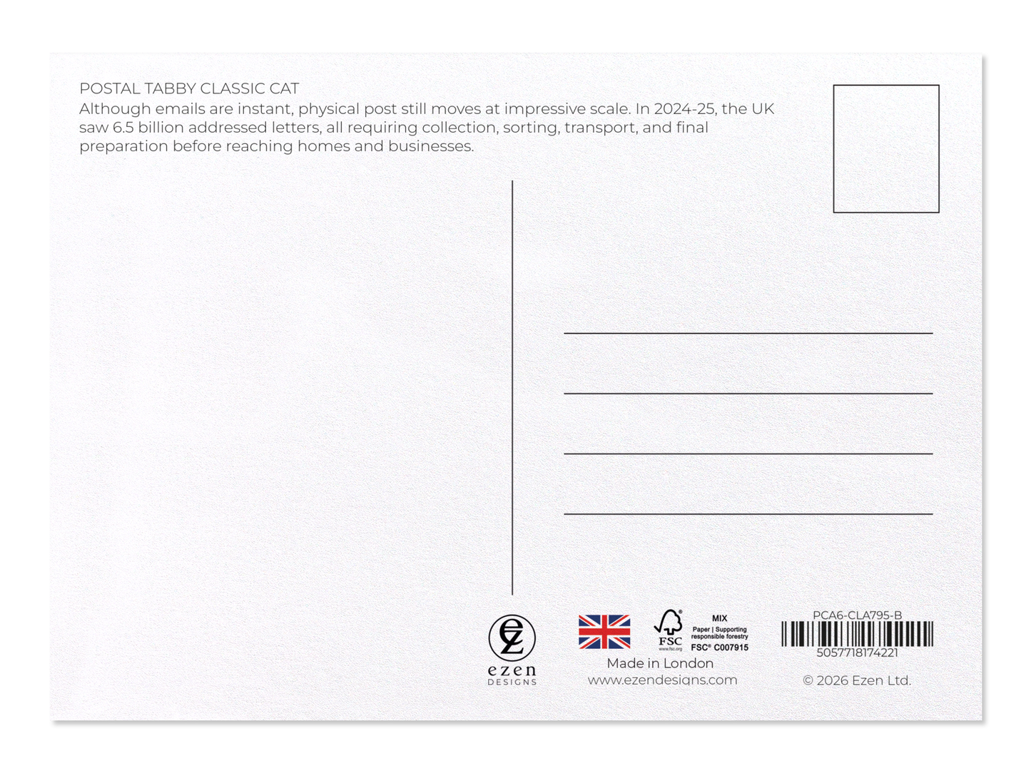 Ezen - Postal Tabby Classic Cat - Postcard - Back