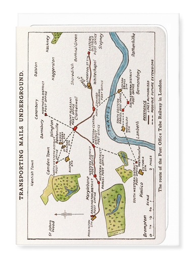 Ezen - ROUTE OF THE POST OFFICE TUBE RAILWAY IN LONDON (1929) - Greeting Card - Front