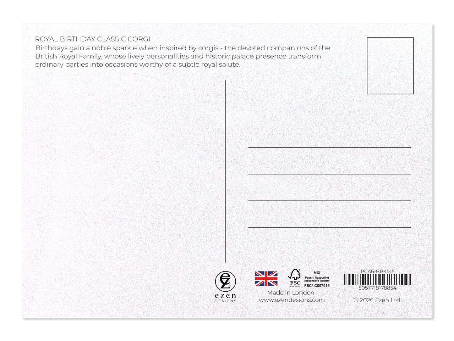 Ezen - Royal birthday classic corgi - Postcard - Back