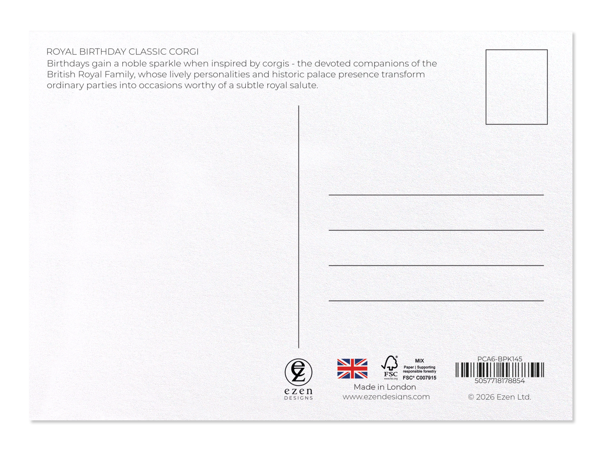 Ezen - Royal birthday classic corgi - Postcard - Back