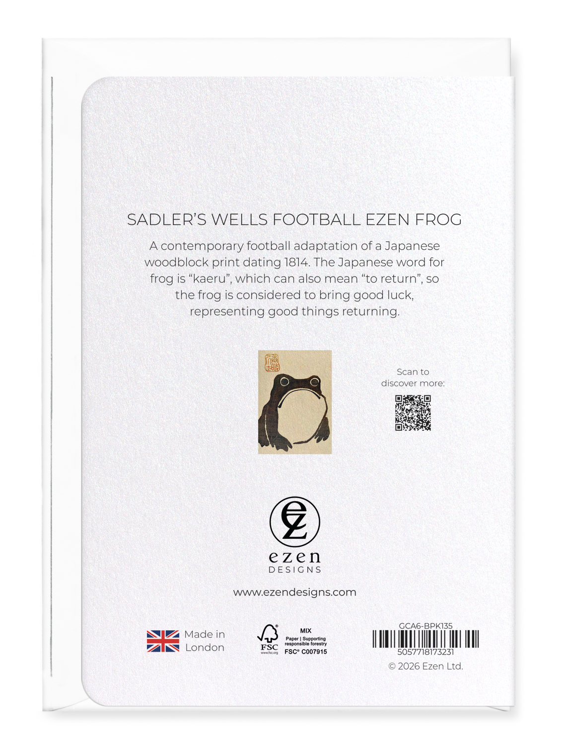 Ezen - Sadler’s Wells Football Ezen Frog - Greeting Card - Back