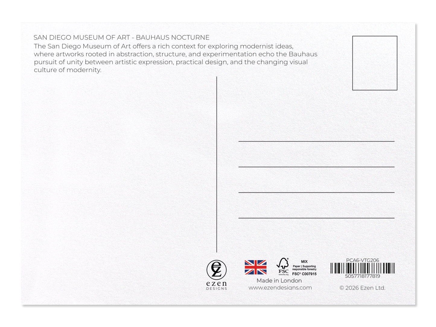 Ezen - San Diego Museum of Art - Bauhaus Nocturne - Postcard - Back
