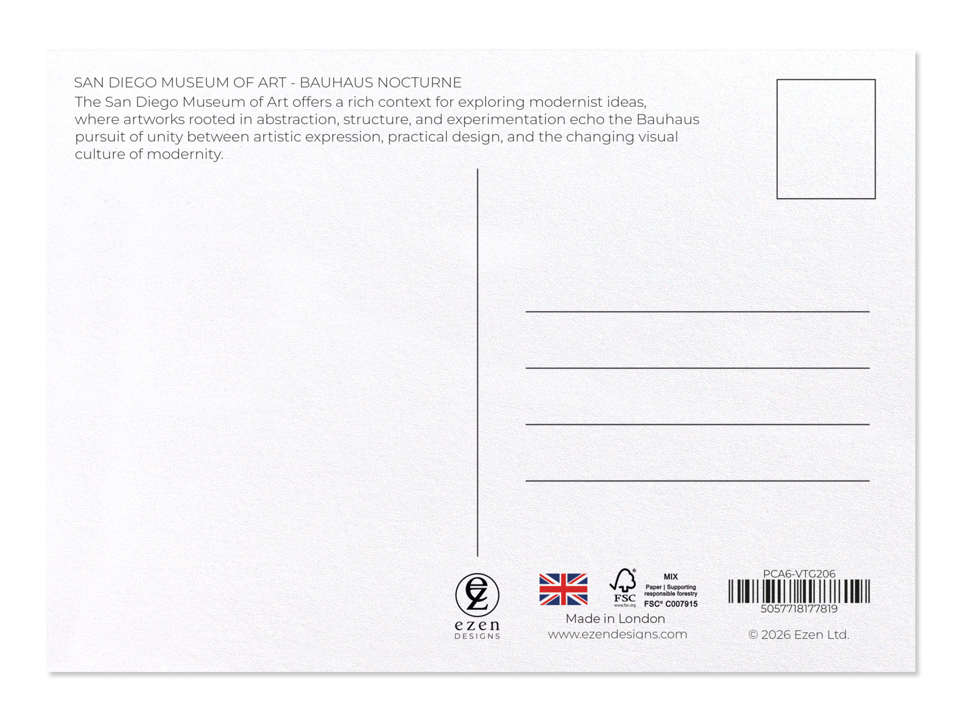 Ezen - San Diego Museum of Art - Bauhaus Nocturne - Postcard - Back