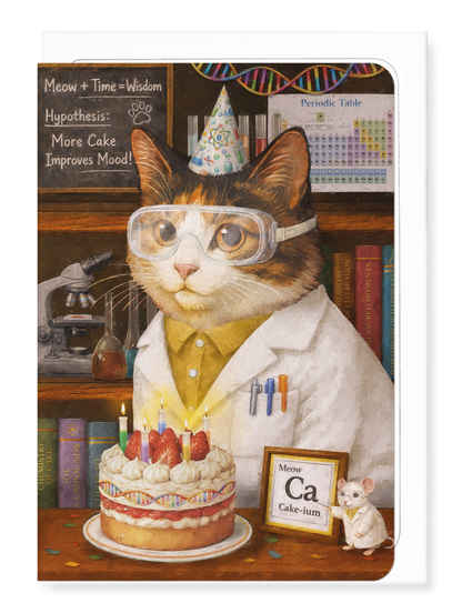 Ezen - Science birthday tabby classic cat - Greeting Card - Front
