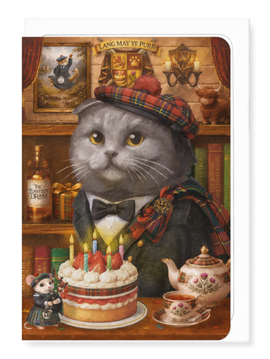 Ezen - Scottish Birthday Classic Cat - Greeting Card - Front
