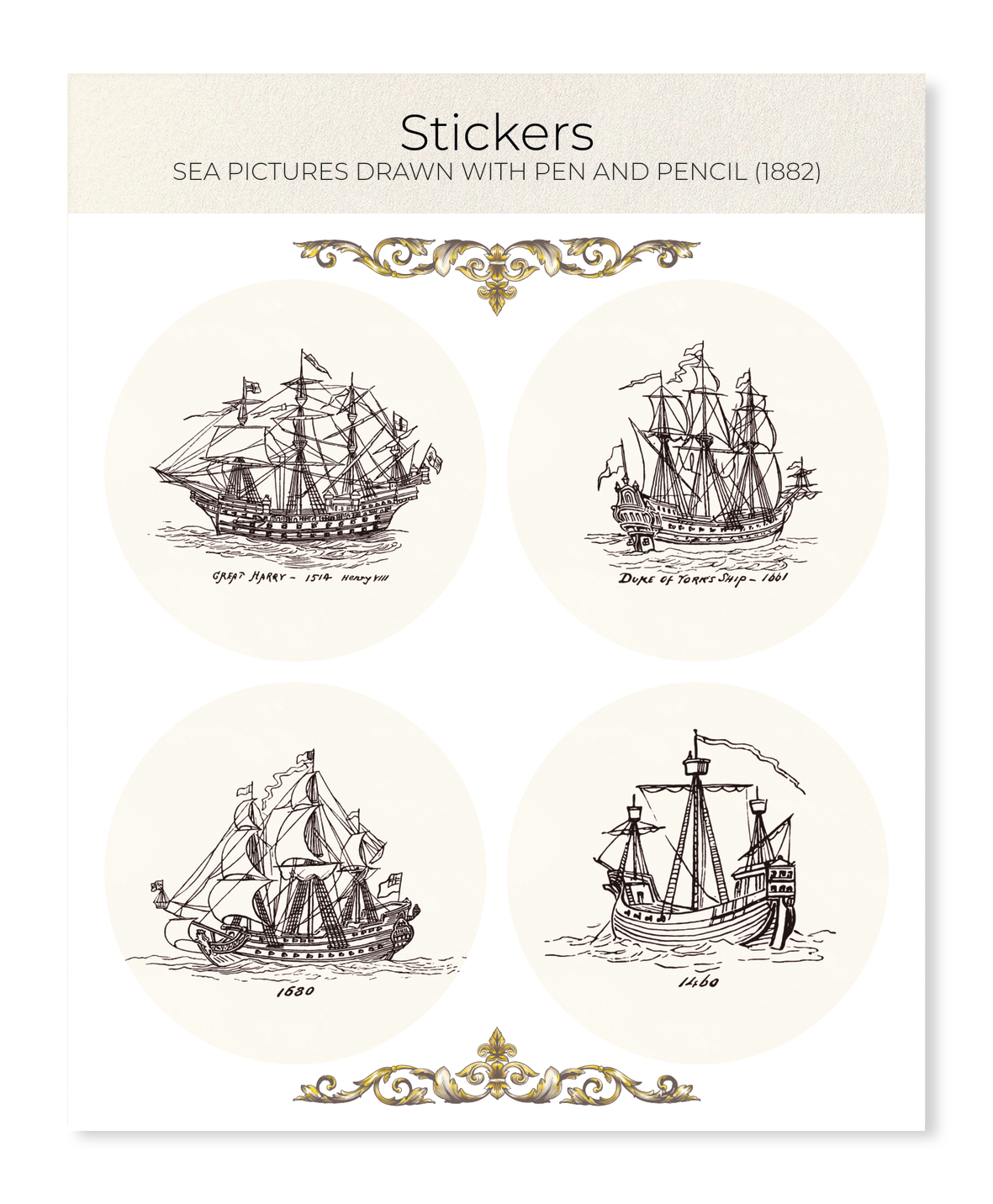 Ezen - Sea Pictures Drawn with Pen and Pencil (1882) - Sticker Set