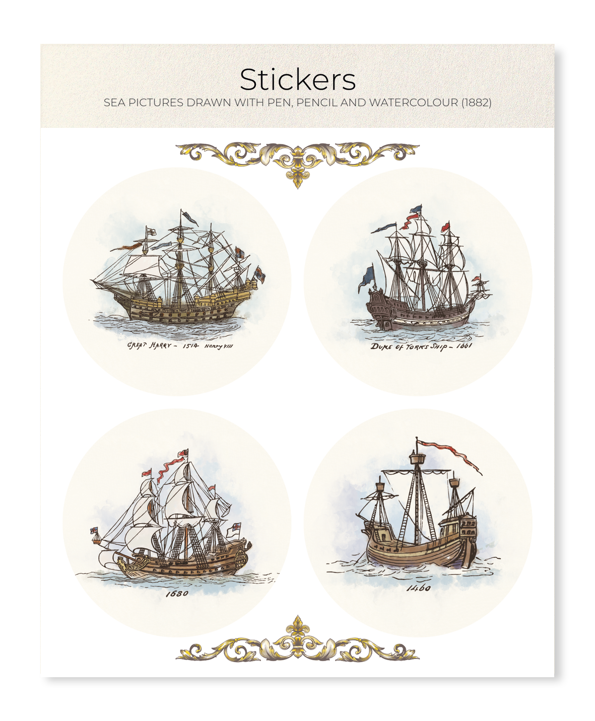 Ezen - Sea Pictures Drawn with Pen, Pencil and Watercolour (1882) - Sticker Set