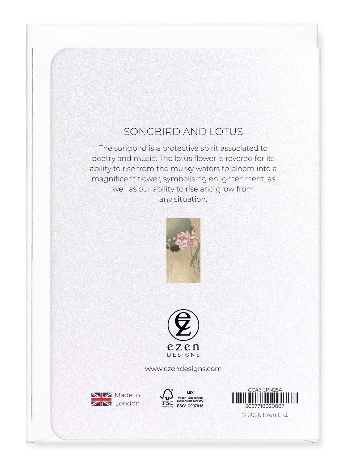 Ezen - Songbird and lotus - Greeting Card - Back