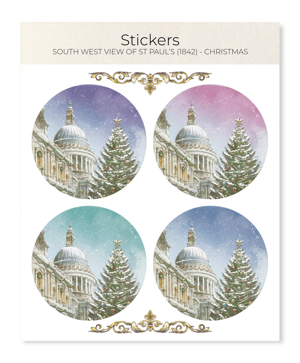 Ezen - South West View of St Paul’s (1842) - Christmas - Sticker Set