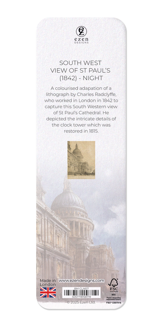 Ezen - South West View of St Paul’s (1842) - Night - Bookmark - Back
