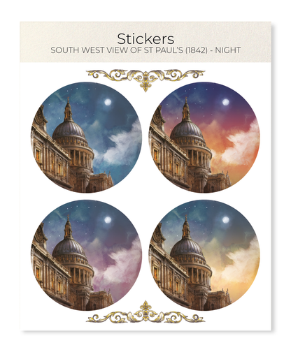 Ezen - South West View of St Paul’s (1842) - Night - Sticker Set