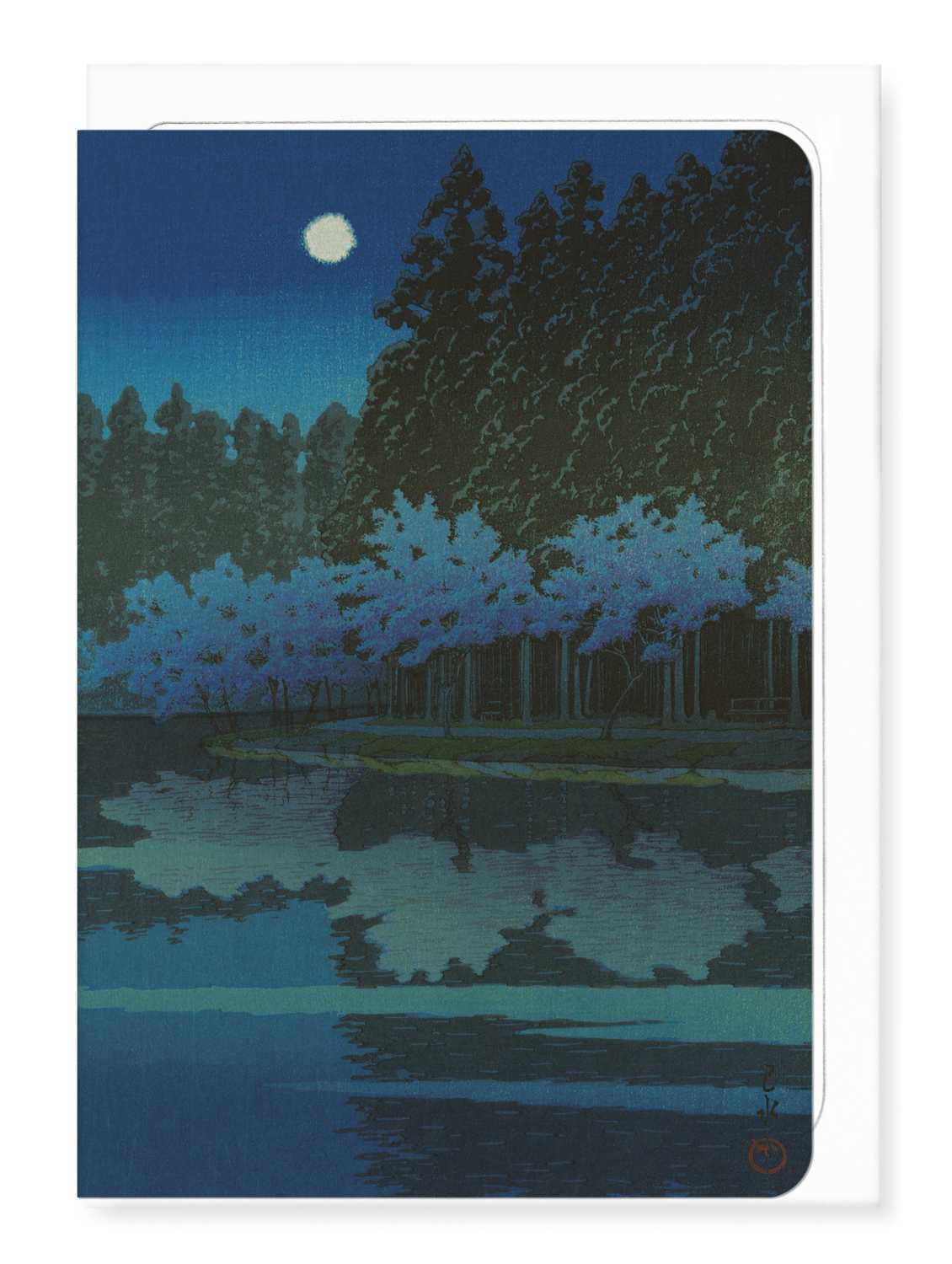 Ezen - Spring cherry blossoms at night - Greeting Card - Front