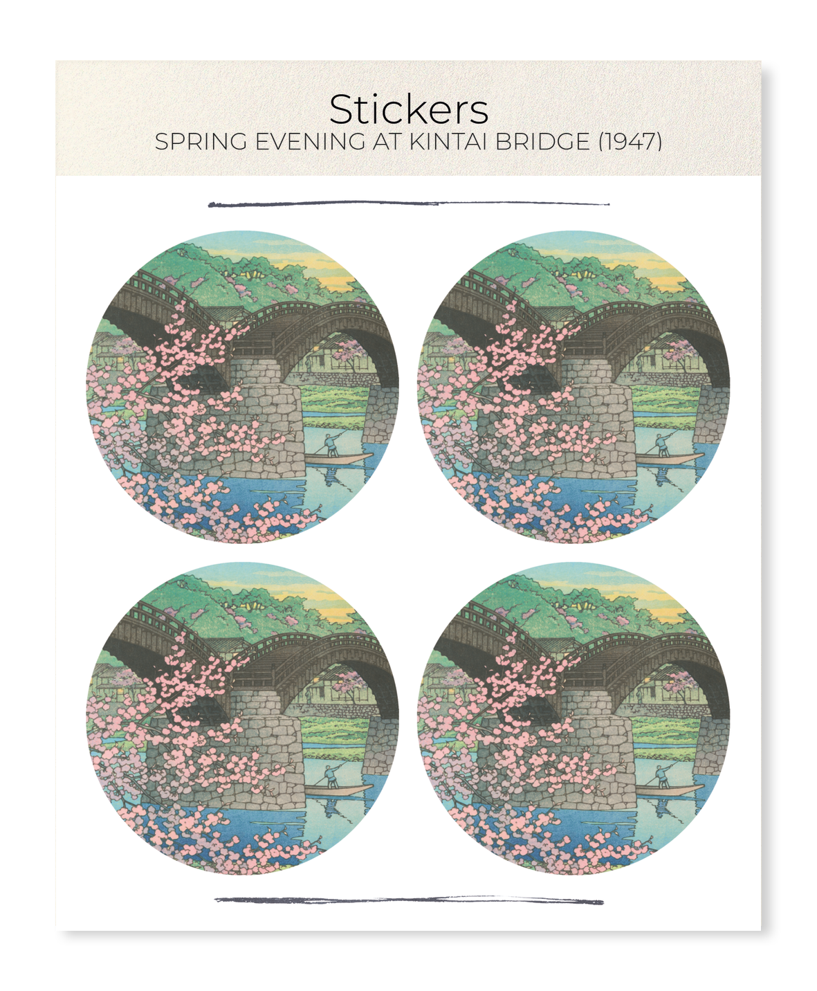 Ezen - Spring Evening at Kintai Bridge (1947) - Sticker Set