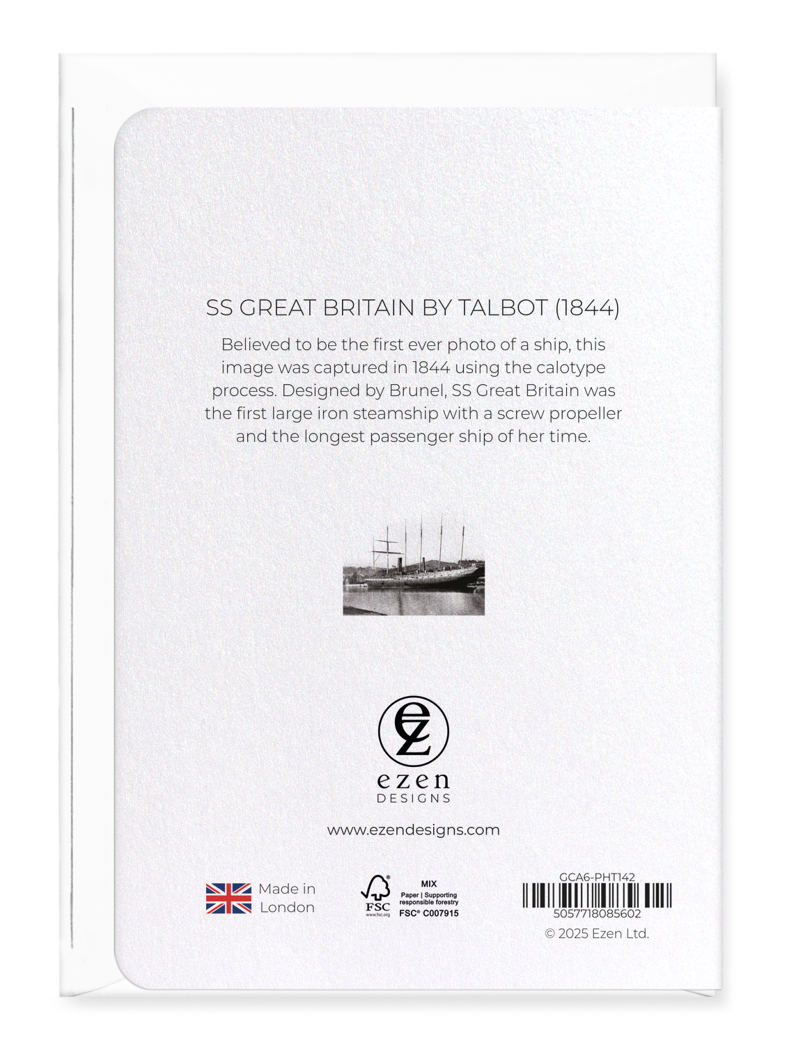 Ezen - SS Great Britain by Talbot (1844) - Greeting Card - Back