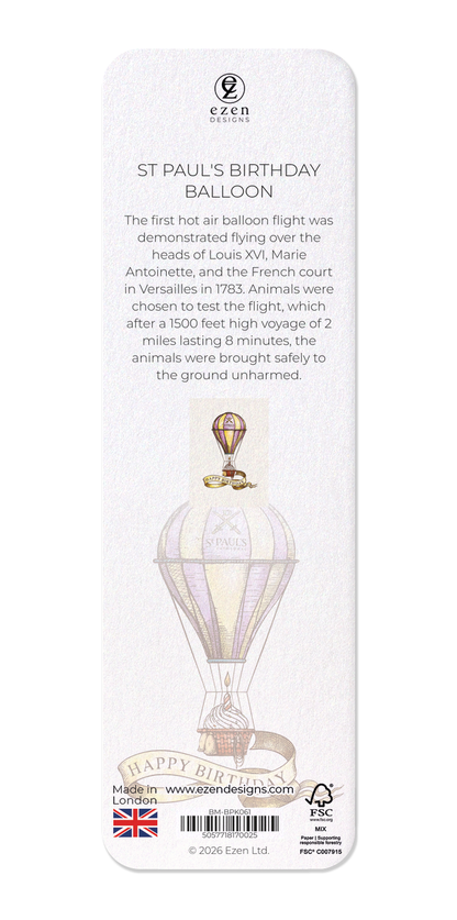 Ezen - St Paul's Birthday balloon - Bookmark - Back