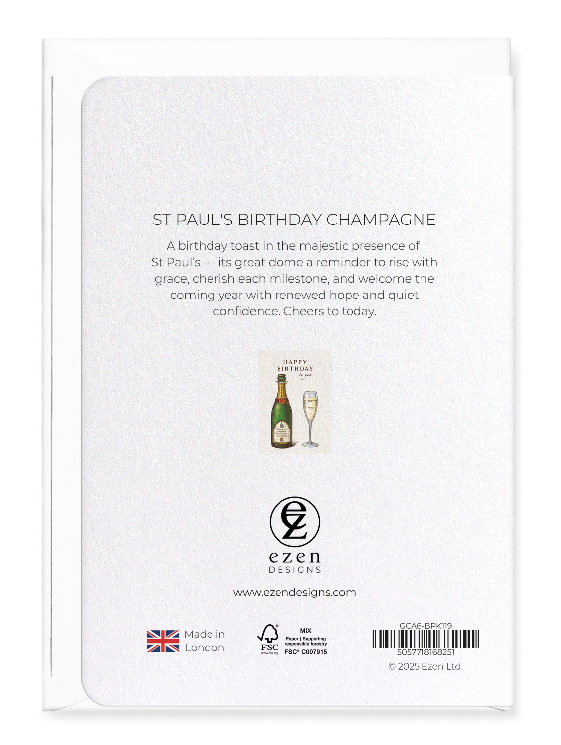 Ezen - St Paul's Birthday Champagne - Greeting Card - Back