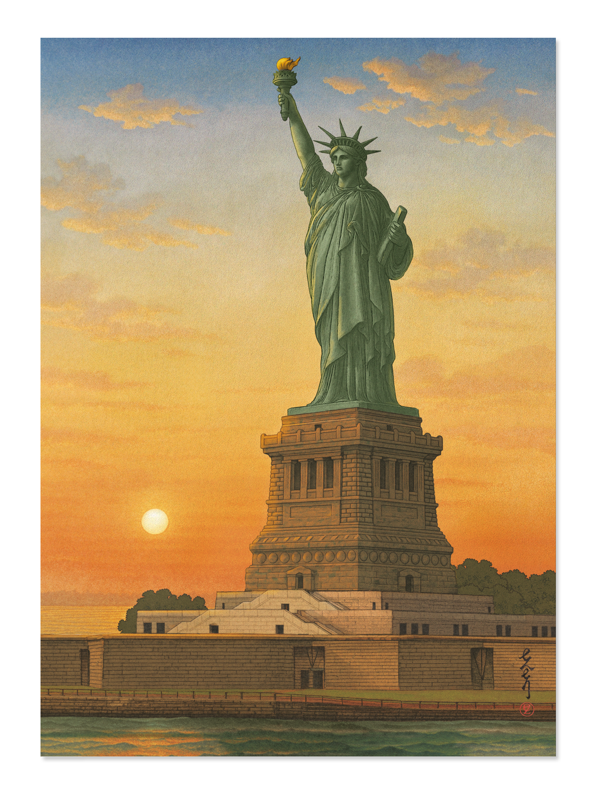Ezen - Statue of Liberty at Sunrise - Postcard - Front