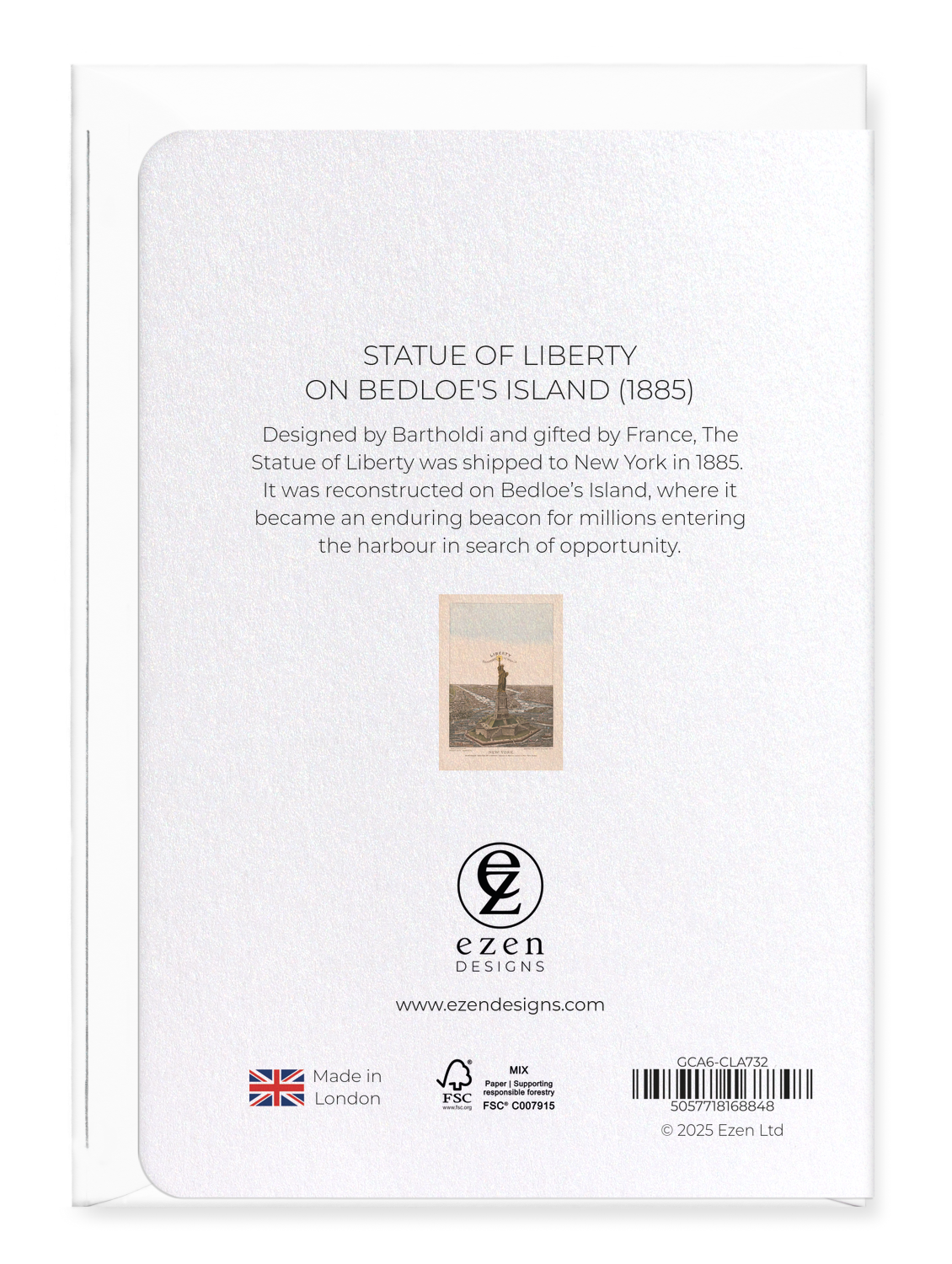 Ezen - Statue of Liberty on Bedloe's Island (1885) - Greeting Card - Back