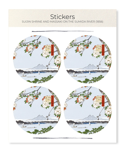 Ezen - Suijin Shrine and Massaki on the Sumida River (1856) - Sticker Set