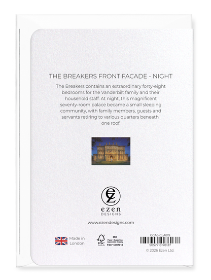 Ezen - The Breakers Front Facade - Night - Greeting Card - Back