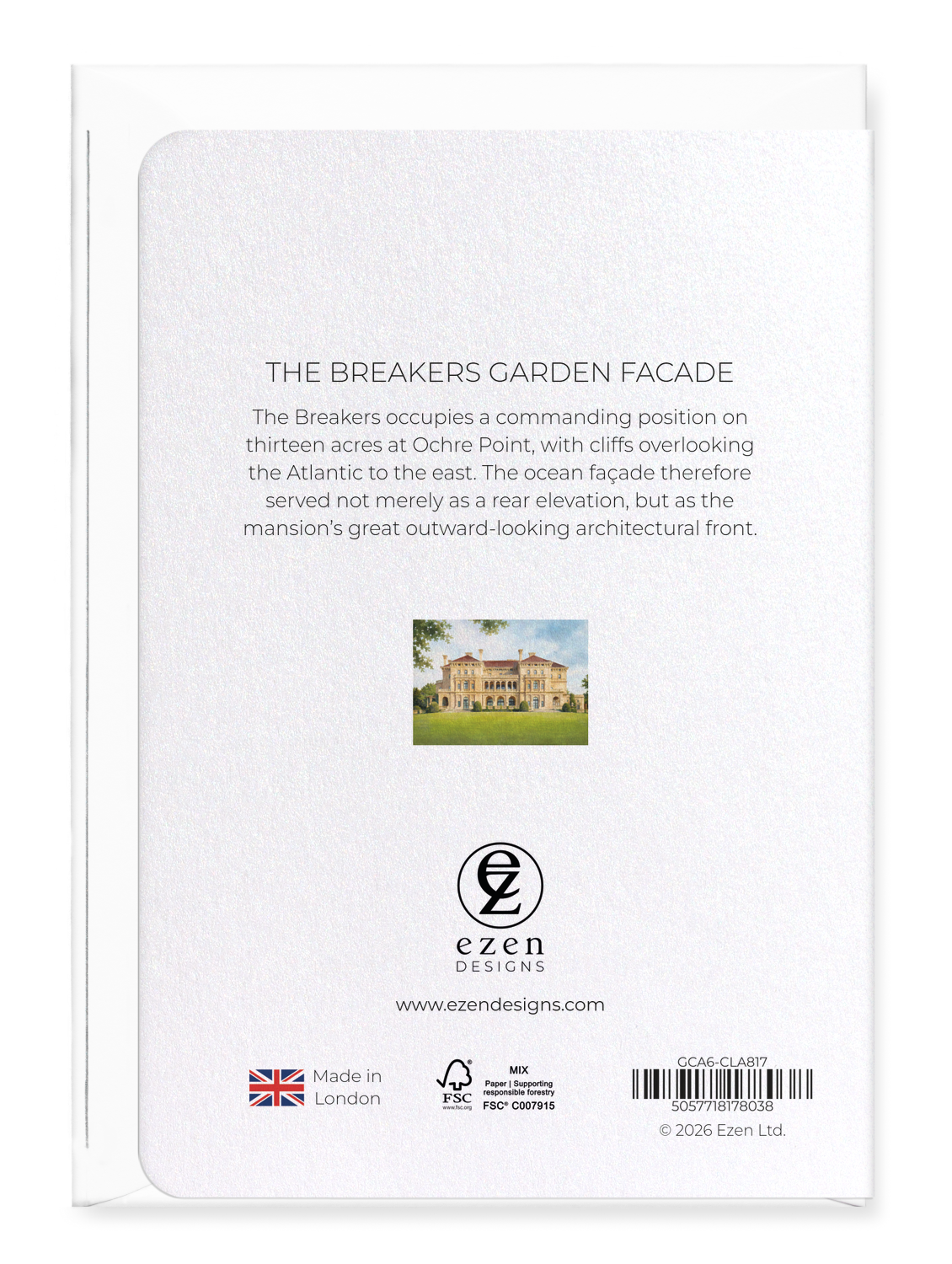 Ezen - The Breakers Garden Facade - Greeting Card - Back