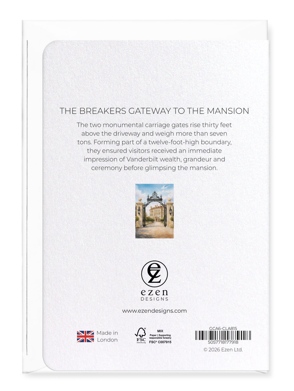 Ezen - The Breakers Gateway to the Mansion - Greeting Card - Back