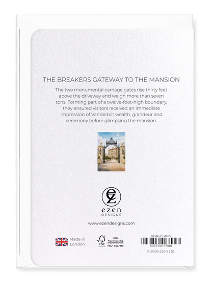 Ezen - The Breakers Gateway to the Mansion - Greeting Card - Back