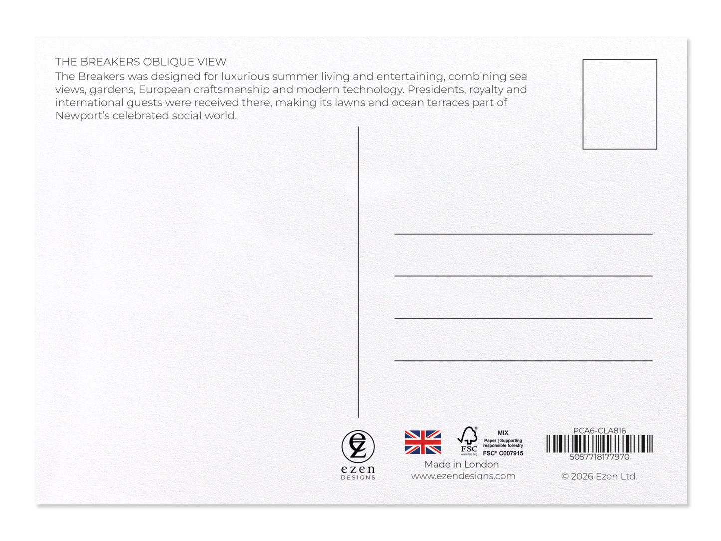 Ezen - The Breakers Oblique View - Postcard - Back